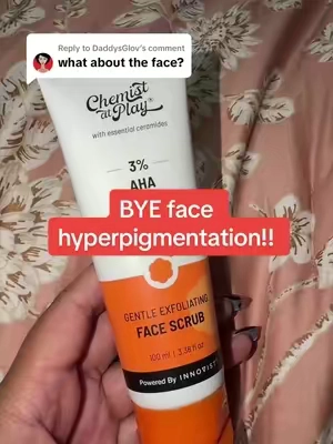 Replying to @DaddysGlov We all know how good the body wash is well the face wash..baby is a 10/10 this gets rid of the hyperpigmentation on your face like no other and evens out your skin tone. AND makes your face feel and look buttery soft! #hyperpigmentation #facewash #facescrub #chemistatplay #darkspots 