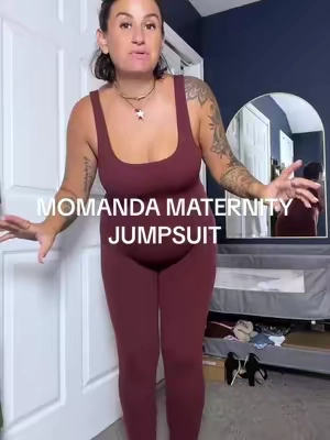 Ultra-soft square neck sleeveless maternity jumpsuit for pregnancy that's comfy, bump-friendly, and easy to style. @Momanda.Official  #maternitymusthaves #maternityjumpsuit #bumpfriendly #falloutfit #pregnancyoutfit 
