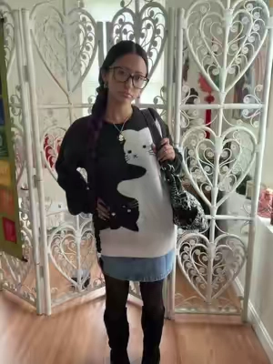 Linked the sweater for everyone who keeps asking!!🤍🐈‍⬛ #etherealkaleigh #cats 