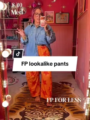 POV: you found the cutest FP-looking star pants without the FP price tag ⭐️✨ AND they’re midsize girly approved 🙌🏼 Comfy, funky, and exactly the kind of pants that make the whole outfit. #MidsizeStyle #MidsizeFashion #DopamineDressing #MillennialStyle #FallOutfit 